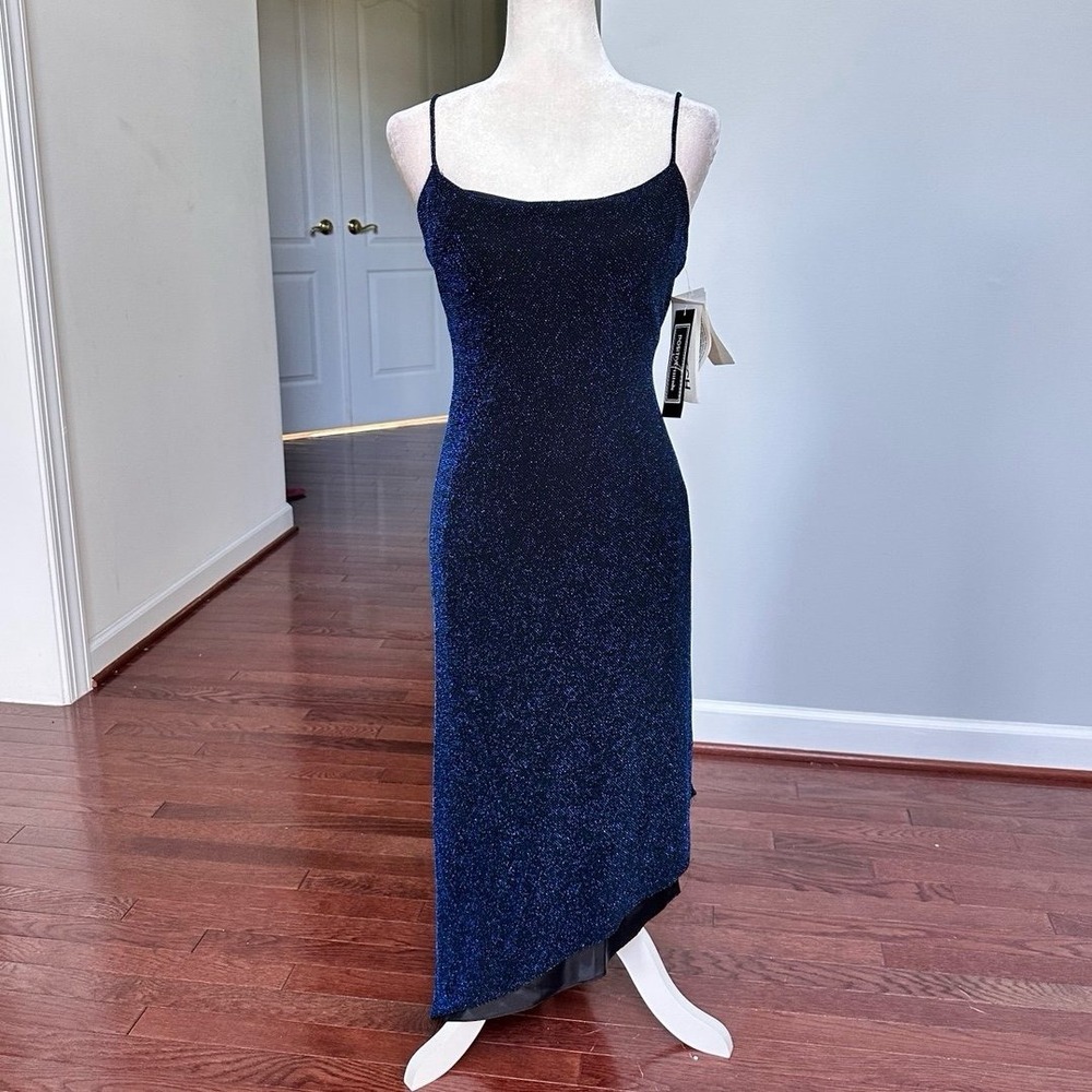 NWT Positive Attitude Blue Glitter Asymmetrical Feminine Gown Dress Size 10
